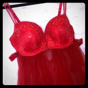 Victoria’s Secret red baby doll bling lingerie 36D